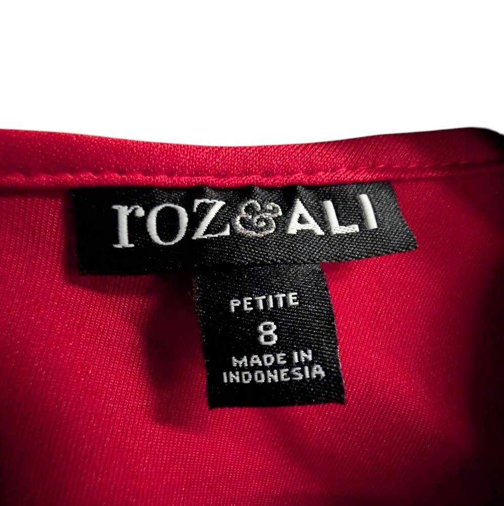 NEW Roz & Ali DRESSBARN red stretchy flare cocktail dress lace cutout 8 Petite - Picture 4 of 7